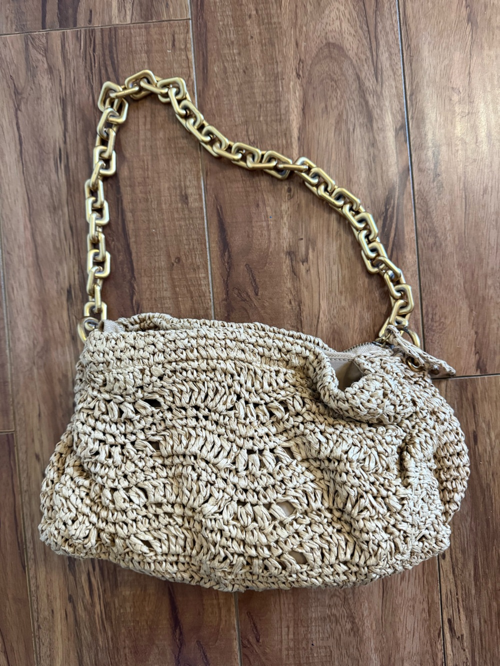 Zara Beige Crochet Shoulder Bag with Gold Chain